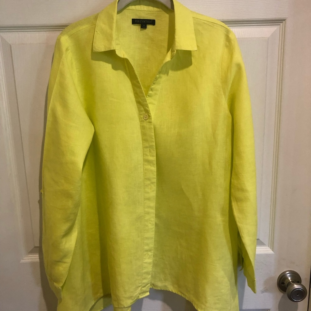 For Cynthia 100% Linen Size M Canary Yellow Top